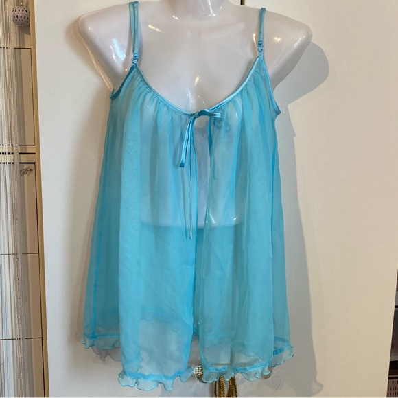 La Senza 2 Piece Baby Blue Sheer Chemise Sleep Shirt Cami Set Size S NWT - Picture 3 of 16